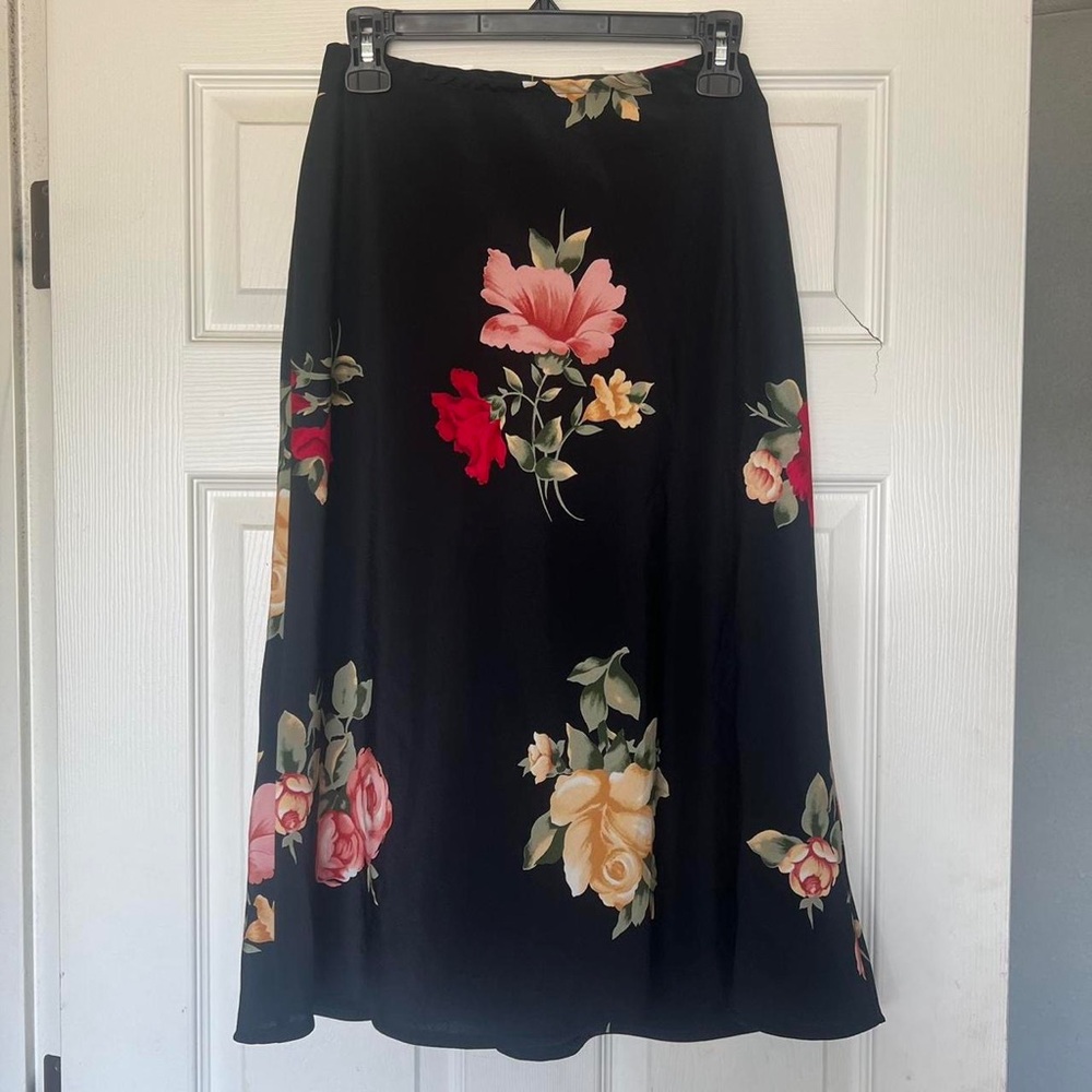 vintage 90s Y2K black long floral black midi skirt